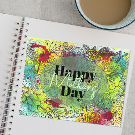 Konstnärlig vattenfärg och Bläck Mors dag Vykort