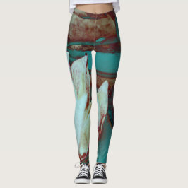 Konstnärlig vattenlilja i rött och blått leggings