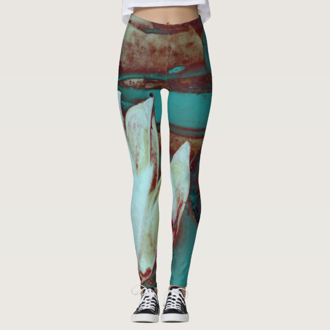 Konstnärlig vattenlilja i rött och blått leggings (Framsida)