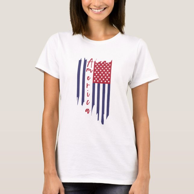 Konstnärlig vertikal amerikansk flagga t shirt (Framsida)