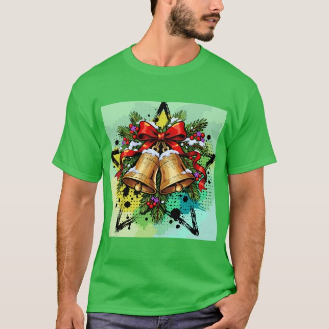 Konstnärlig Vintage Julklockor Grafik T Shirt (Framsida)
