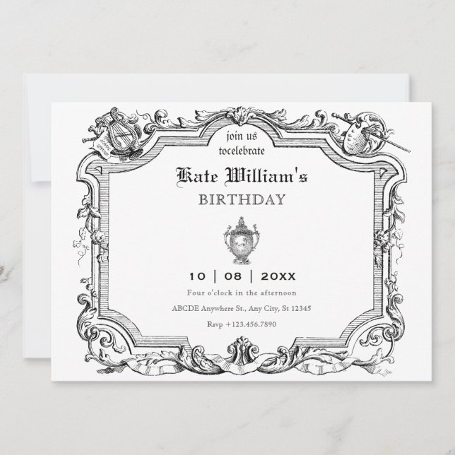 Konstnärlig vintage-linjegrafik  inbjudningar (Framsida)