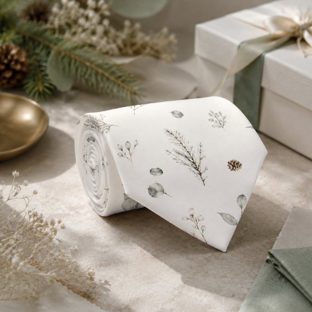 Konstnärlig vinter botanisk elegant sagegrön herr slips (Artisan Winter Botanical Elegant Sage Green Men's Neck Tie)