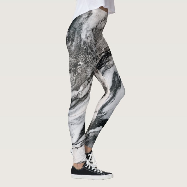 Konstnärlig vit kål Marble Mönster Leggings (Höger)