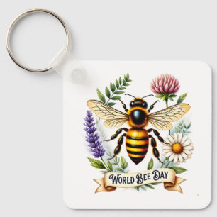 Konstnärlig World Bee Day-illustration med honungs Nyckelring