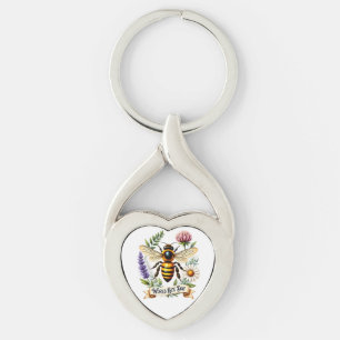 Konstnärlig World Bee Day-illustration med honungs Twisted Heart Silverfärgad Nyckelring