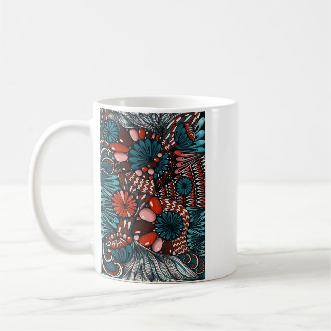 Konstnärlig Zentangle Neurographica Mönster Kaffe  Kaffemugg (Vänster)