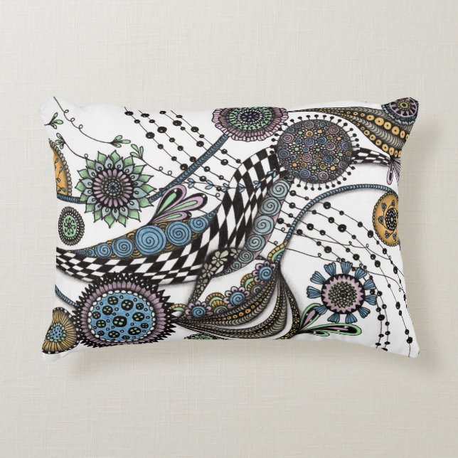 Konstnärlig Zentangle Optisk Illusion Ländryggskud Prydnadskudde (Framsidan)