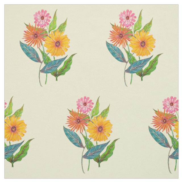 Konstnärlig Zinnia Vildblomma Blomma Tyg (Provkarta)
