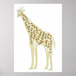 Konstnärliga afrikanska Giraffe Träd Lövs naturtem Poster