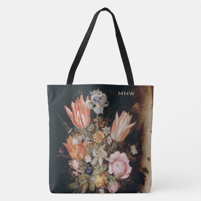 Konstnärliga anpassade monogramväskor med blommor tygkasse (Framsida)