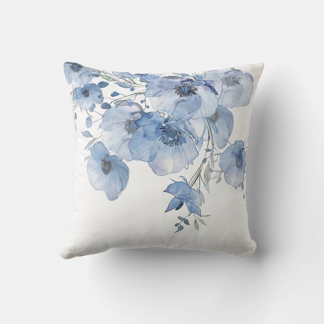 Konstnärliga blå akvarellblommor kudde (Baksida)