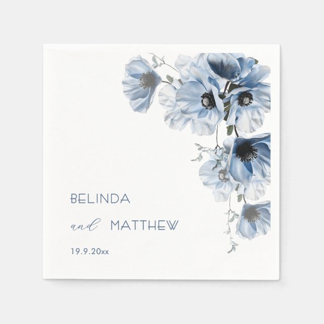 Konstnärliga Blå Blommor | Bröllop Pappersservett (Framsidan)