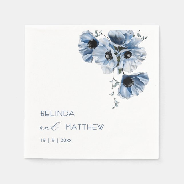 Konstnärliga Blå Blommor | Bröllop Pappersservett (Framsidan)