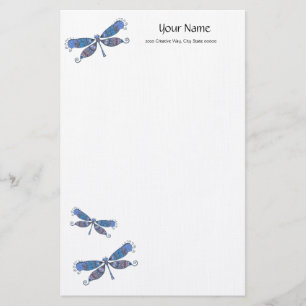 Konstnärliga, blå Dragonfly Linen Stationery Brevpapper