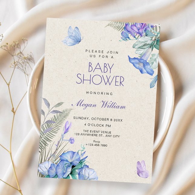 Konstnärliga blommiga fjärilar baby shower inbjudningar (Skapare uppladdad)