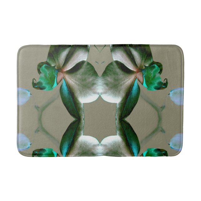 Konstnärliga blommor i blått, Grönt och Grått-tone Badrumsmatta (Framsidan)