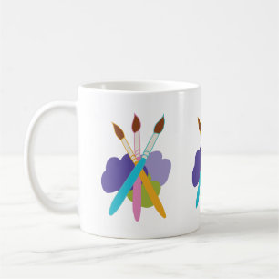 Konstnärliga borstar av på "Blobs of Lila and Grön Kaffemugg