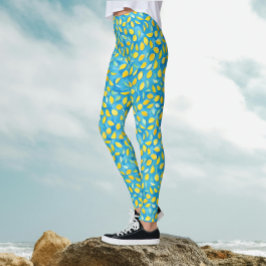 Konstnärliga citronskivor på turkos vattenfärg mön leggings