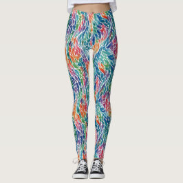 Konstnärliga färgglada regnbågsfjäder- akvarellmål leggings