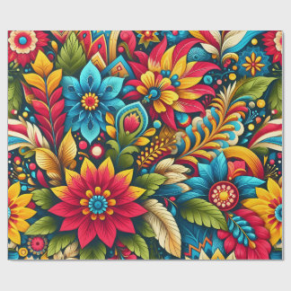 Konstnärliga färgrika blommor och blad omslag presentpapper