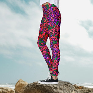 Konstnärliga färgrika växter botanisk blomstermåln leggings