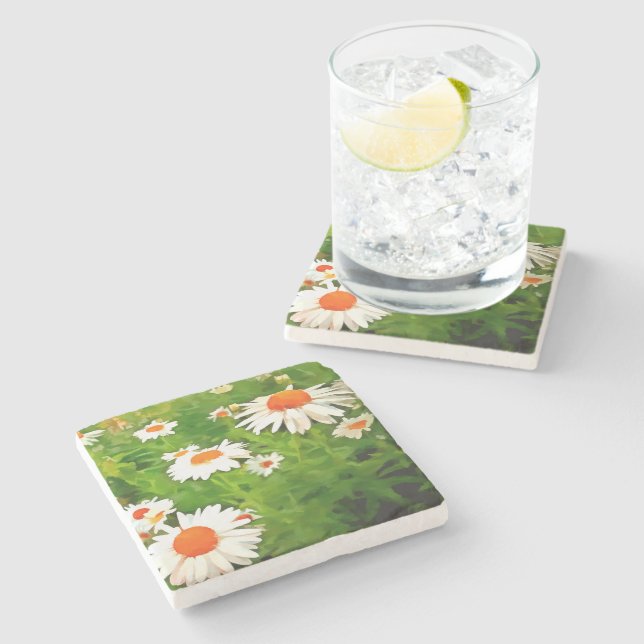 Konstnärliga, färgstarka, vita Daisy v4b Stenunderlägg (Sidan)