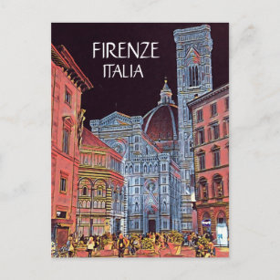 Konstnärliga firenze Italia Street Scene med Duomo Vykort