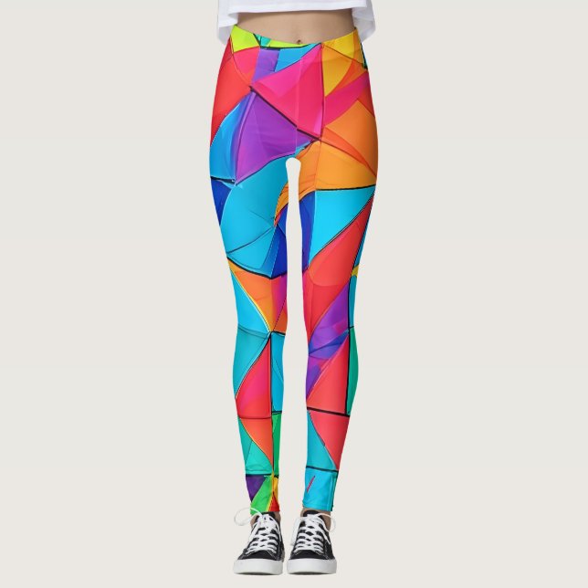 Konstnärliga Geometric Färg-block Leggings (Framsida)