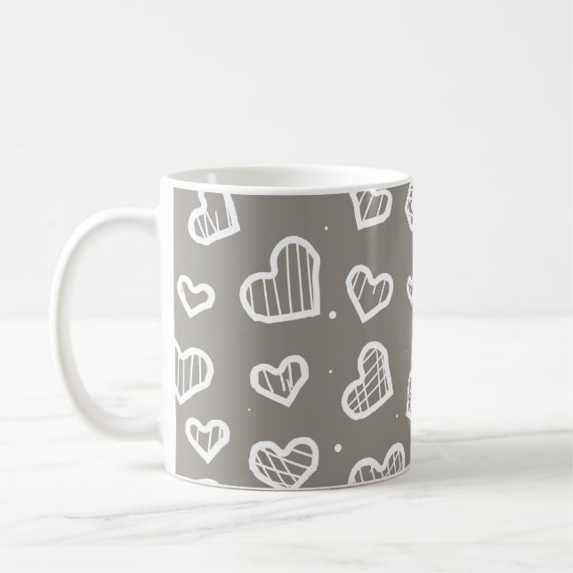 Konstnärliga Hjärtan Sömlöst Mönster - Grå Bakgrun Kaffemugg (Vänster)