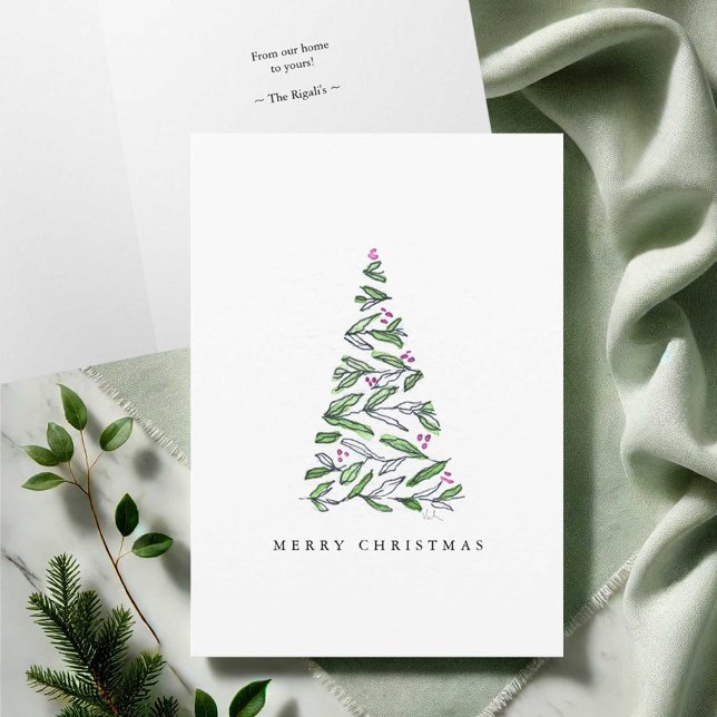 Konstnärliga julkort för vattenfärg helgkort (Watercolor Christmas cards ink and watercolor tree art by Victoria Grigaliunas of Do Tell A Belle)