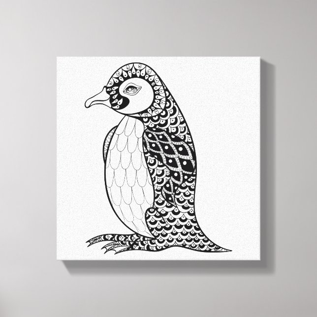 Konstnärliga Kung Penguin Zendoodle 6 Canvastryck (Framsida)