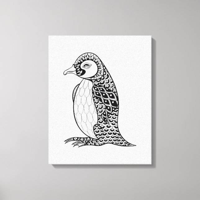 Konstnärliga Kung Penguin Zendoodle 6 Canvastryck (Framsida)