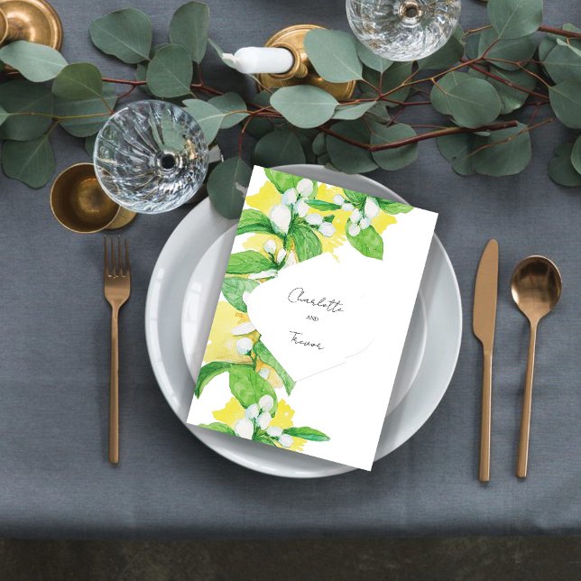 Konstnärliga Lemon Träd Flowers Watercolor Kort (Skapare uppladdad)