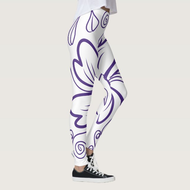 Konstnärliga lila blommande mandala virvlande legg leggings (Höger)