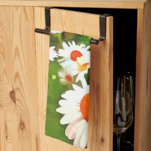 Konstnärliga, ljusa och färgstarka vita Daisy Kökshandduk