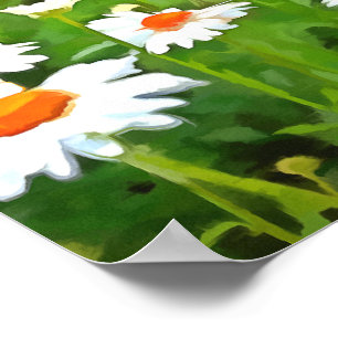 Konstnärliga, ljusa och färgstarka vita Daisy Poster