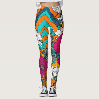 Konstnärliga mönster med färgade blommor leggings