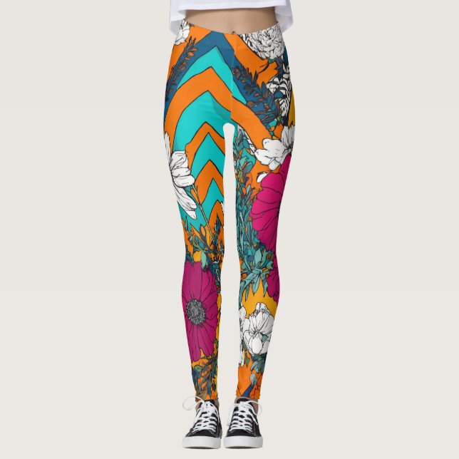 Konstnärliga mönster med färgade blommor leggings (Framsida)