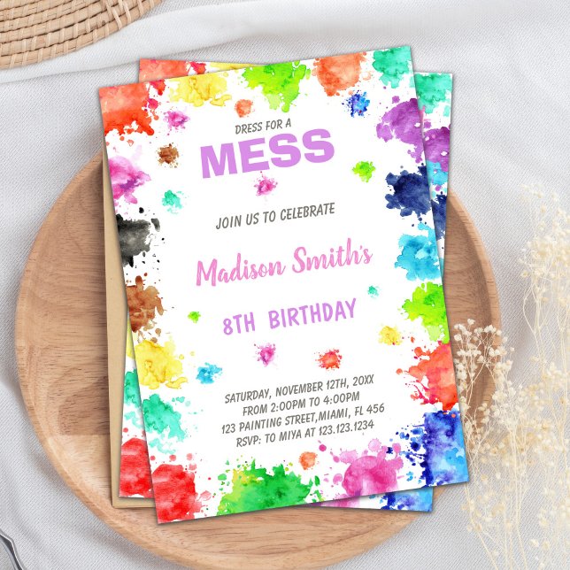 Konstnärliga och färgstarka Party Inbjudan (Watercolors Paint Birthday Invitations)