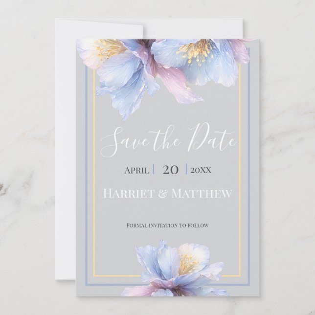 Konstnärliga Pastell Botaniska Blommor Bröllop Spara Datumet (Framsida)
