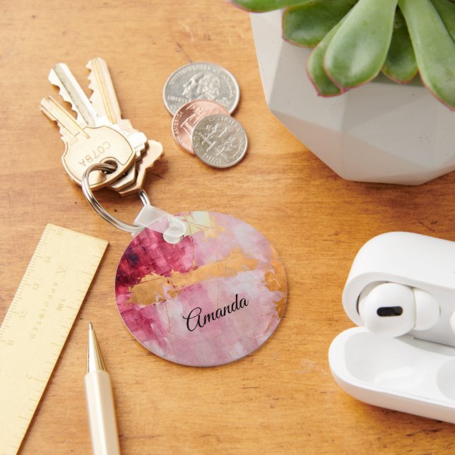 Konstnärliga penseldrag Guld och Rosa Nyckelring (Skrivbord)