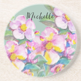 Konstnärliga persikoblommor Vattenfärgad Personlig Underlägg