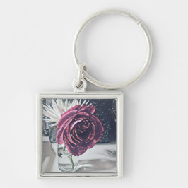 Konstnärliga Ro Fyrkantig Silverfärgad Nyckelring