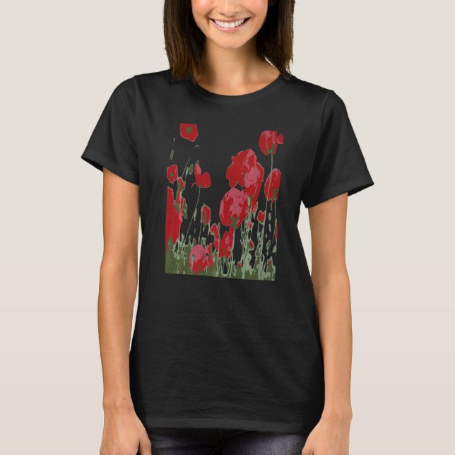 Konstnärliga röda blommor av reflektionsvektor t shirt (Framsida)
