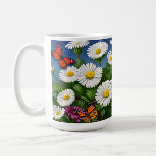 Konstnärliga roliga tusenskönor och fjärilar kaffemugg