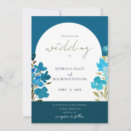 Konstnärliga, romska, blå vattenfärger, vilda blom inbjudningar