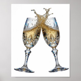 Konstnärliga Silver CHAMPAGNEGLAS 3D Text Konst Poster