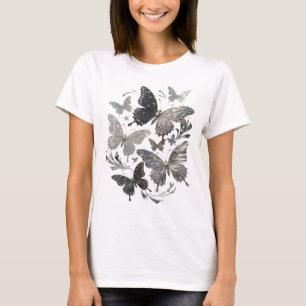 Konstnärliga Silver FJÄRILAR Konstnärligt Motiv T Shirt