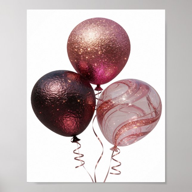 Konstnärliga Silver GLITTERIGA BALLONGER Poster (Framsidan)